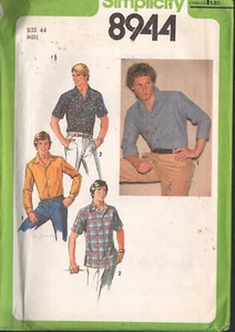 CAMISA HOMBRE MANGA CORTA O LARGA DE COLECCIÓN AÑOS 70’S PATRÓN SIMPLICIDAD 8944 TALLA 44 SIN CORTAR - Imagen 1 de 1