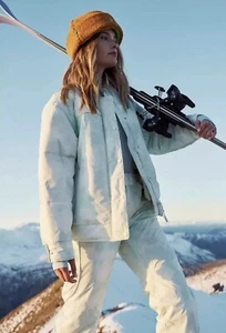 Free People Movement Bunny Slope Printed Puffer Ski Jacket Mint Green Small NWT - Picture 1 of 10