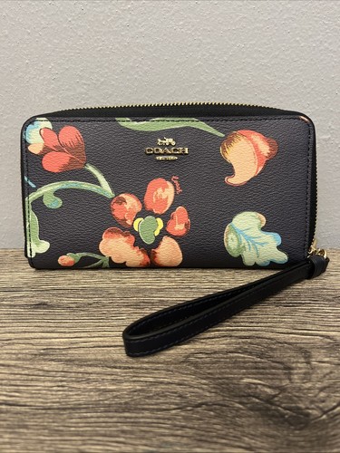 Coach grande bracciale con zip angolare e stampa floreale Dreamy Land oro mezzanotte