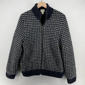 LL BEAN Pullover Herren M Wolle Birdseye Fleece gefüttert Full Zip Cardigan blau Norwegen - Bild 1 von 16