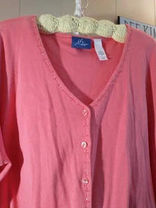 JH Collectibles Women sz 3 Cotton Coral Embellished Pretty Cardigan~60" Bust~EXC - Picture 1 of 11