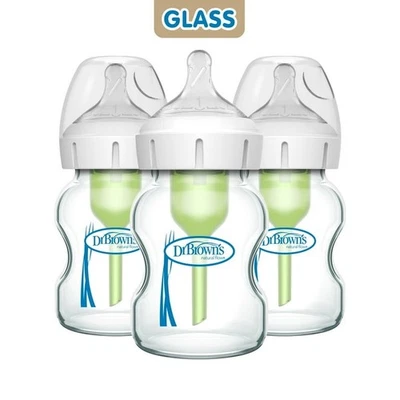 Dr. Brown's Anti-Colic  Wide-Neck Glass Baby Bottle, 5oz/150ml, 0m+, 3 Pack - Image 1 of 4