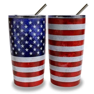 American Flag Patriotic Tumbler 20oz 4th Of July Cups Stainless Steel Insulated - Picture 1 of 4