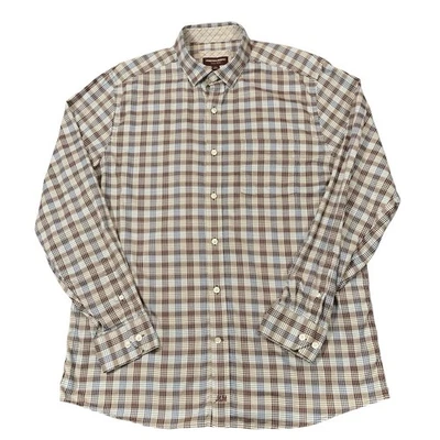 Camisa de manga larga Johnson & Murphy talla grande marrón a cuadros puño abatible Foto 1 de 4