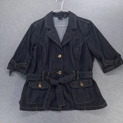 Willi Smith Jacket Girls Large Denim Belted Utility Pockets 3/4 Sleeve Blazer - Image 1 of 4