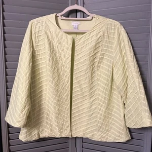 Chico’s Cotton Pin-tucked 3/4 Sleeve Jacket, Crew Neck, Yellow, Chico’s Size 2 - Picture 1 of 10