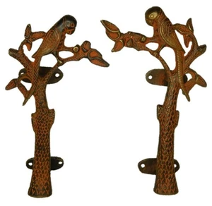 Parrot on Tree Shape Vintage Antique Style Handmade Brass Door Pull Handle Knobs - Picture 1 of 7