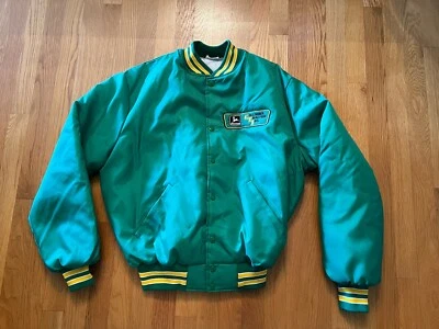 Vtg John Deere Dealer Howe Bomber Jacket L Button Snap Green Columbia Tractor - Image 1 of 4