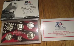 2008 Silver Quarter Proof Set U.S. Mint Box & COA 5 State Silver Quarters - Picture 1 of 3