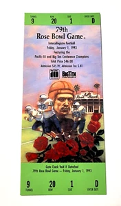 1993 WASHINGTON vs MICHIGAN ROSE BOWL FULL TICKET FOOTBALL HUSKIES UW WOLVERINES - Picture 1 of 2