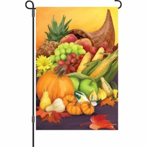 Colorful Cornucopia Garden Flag Harvest Bounty Pumpkins Gourds Premier 12x18 - Picture 1 of 1