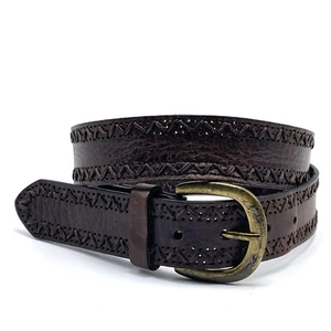 Cinturón de cuero genuino marrón oscuro - para mujer talla L perforado y bordado - Imagen 1 de 12