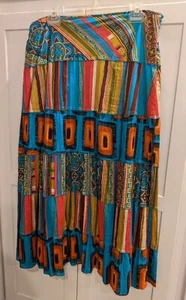 NY Collection Women's Size L Tiered Lined Boho Art Peasant Zip Waist Skirt - Picture 1 of 3