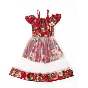 Toddler Kids Baby Girls Floral Dress Clothes Strappy Mesh Dress Skirt Outfits
