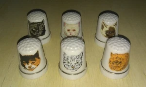 Set 6 ditali in porcellana vintage a tema gatto gattino cucito ditale - Foto 1 di 3