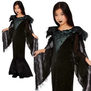 Girls Evil Queen Costume Raven Child Halloween Fancy Dress Outfit Maleficent - Picture 1 of 5