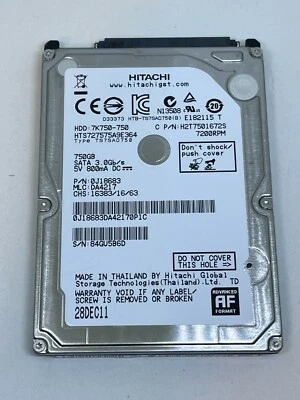 HITACHI 750GB HDD 2.5" 7200RPM SATA 3Gb/s 16MB Cache 7K750-750 #B6D - Image 1 of 4