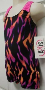  Gymnastic Dance Shorty Unitard Biketard Flames Racer Back Girls Sze 75243 NWT - Picture 1 of 7