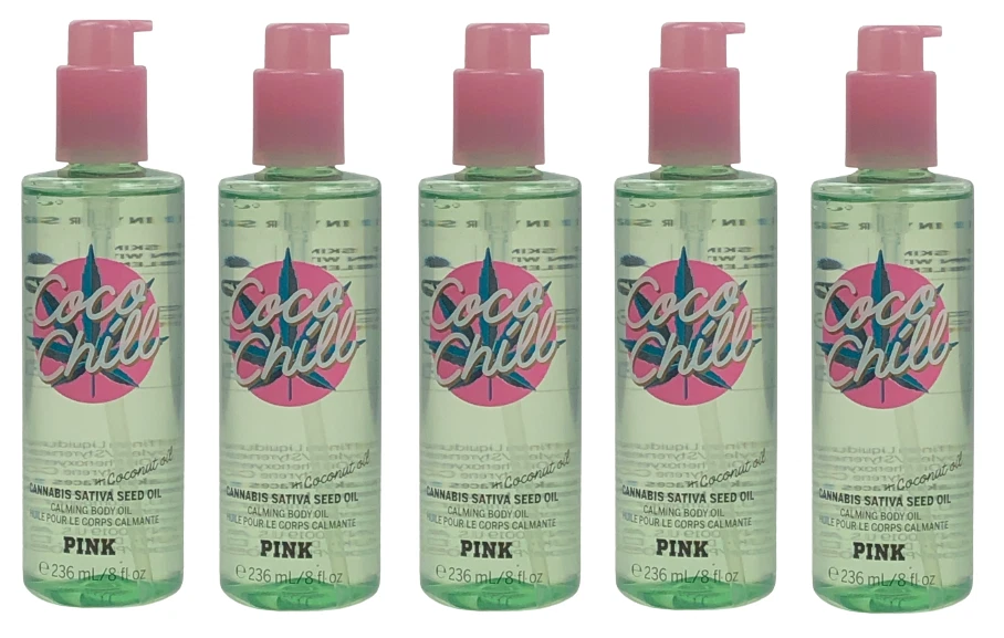 LOT OF 5 VICTORIA'S SECRET PINK COCO CHILL CANNABIS SATIVA COCONUT BODY OIL 8 oz - Image 1 of 1