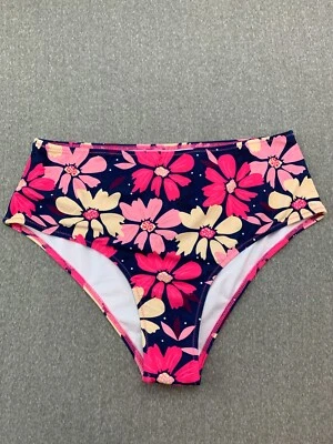Fun Bright Floral Bikini Tankini Swimsuit Bottoms Womens size L Blue Pink Silky - Image 1 of 4
