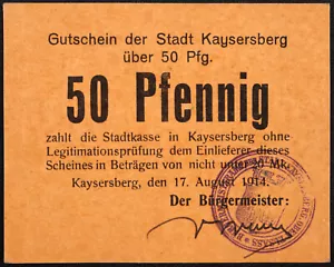 KAYSERSBERG 1914 50 Pfennig Early WWI German Notgeld France Upper Alsace - Picture 1 of 2
