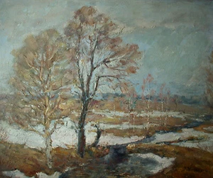 Jozef Kollár (1899 - 1982) Paesaggio fluviale invernale - Foto 1 di 19