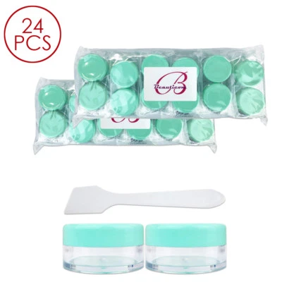 24PCS 10G/10ML Makeup Cream Cosmetic Green Sample Jar Containers with Spatulas - Image 1 of 4