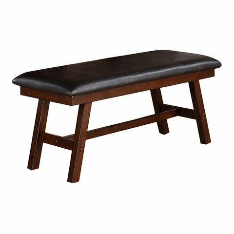 Benjara 48" Contemporary Wood Large Bench with Faux Leather Upholstery in Brown Cover
