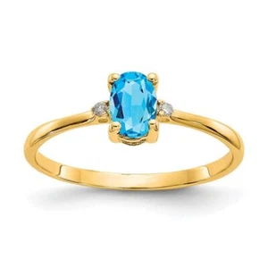 14K Solid Yellow Gold Diamond Swiss Blue Topaz Ring - Picture 1 of 90