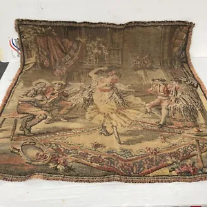 19th Century French Micro-Needlepoint Tapestry Dancer & Guitarist W Onlookers - Picture 1 of 8