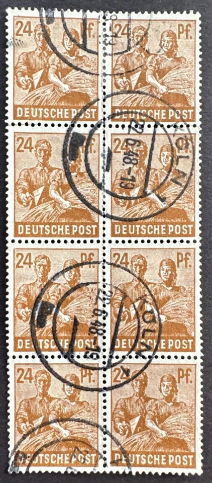 Germany 1947 Sc# 565 Used Block of 8 Stamps Cologne Postmarks Reapers Wheat - Image 1 of 1