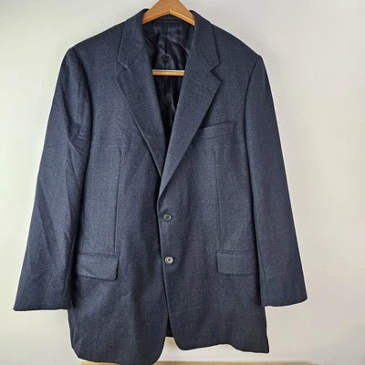 Hickey Freeman Men's Bespoke 100% Wool Blazer Navy Blue Windowpane Plaid 46L - Image 1 of 4