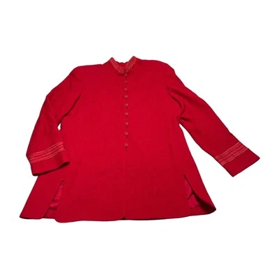Rafaella Jacket Women's 12 Red 100% Wool Half-Button Open Front Long Sleeve - Image 1 of 4