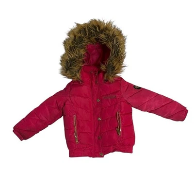 Jaqueta acolchoada Y2K Bebe infantil aconchegante magenta pele sintética removível capuz bombardeiro casaco  - Imagem 1 de 4