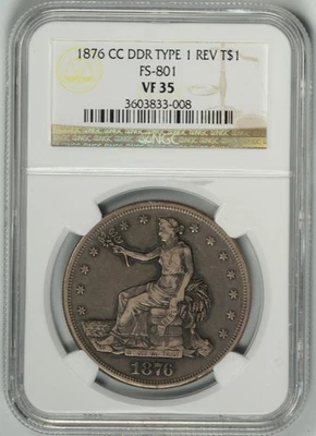 1876-CC NGC VF35 DÓLAR COMERCIAL ~ Doble matriz Rev ~ Carson City ~ #3603833-008 Foto 1 de 4