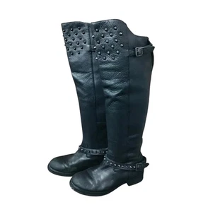 Ash Remix Leather Black studded Knee High Motorcycle Boots Women's size 8.5 38.5 - Picture 1 of 14