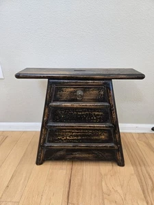 Vintage Qing Style Chinese Barber Stool Handmade Med-Dark Wood 2-Pull Out Draws - Picture 1 of 22
