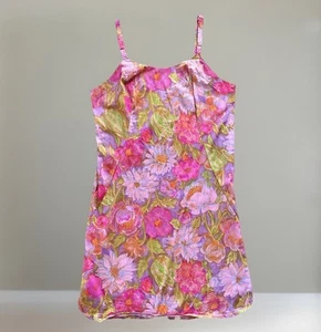 VTG VANITY FAIR Slip Dress Multicolored Floral Babydoll Bow Accent Women’s Sz 30 - Picture 1 of 10