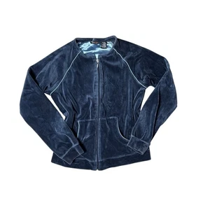 Y2K St Johns Bay Navy Crewneck Velour Zip-Up Jacket small - Bild 1 von 5