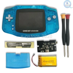 GBA IPS LCD Backlight Mod Kit Battery & Clear Light Blue Shell GameBoy Advance - Picture 1 of 3
