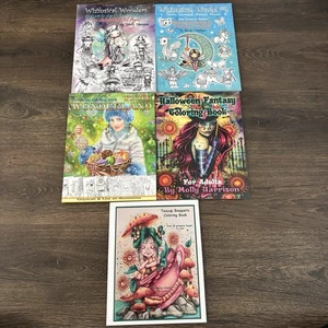 Lot of 5 Adult Coloring Books Molly Harrison & More Fantasy Seasonal Themes - Picture 1 of 13