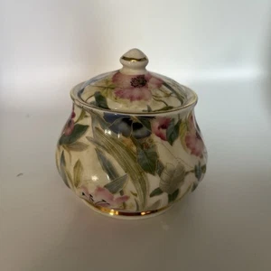 Zuccheriera Rose David Michael China Staffordshire Inghilterra bordo oro 3" H - Foto 1 di 5