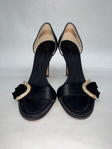 $595.00 Giuseppe Zanotti black Size 36 satin crystal embellished D’ Orsay sandal