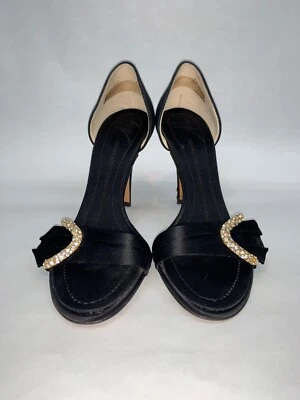 $595.00 Giuseppe Zanotti black Size 36 satin crystal embellished D’ Orsay sandal - Image 1 of 4
