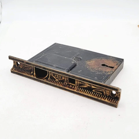 Vintage MW Co Brass Ornate Pocket Door Hardware Salvage Skeleton Keyhole Cover