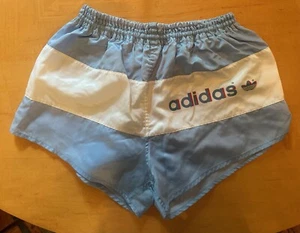 Adidas Light Blue Vintage Retro Shiny Nylon Shorts Sprinter Running Retro 70's S - Picture 1 of 1