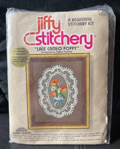 Jiffy Stitchery Vtg 1979 Crewel Embroidery Kit LACE CAMEO POPPY #218 Needlecraft - Picture 1 of 3