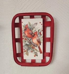 Small Christmas Tobacco Basket Wall or Shelf Decor With Cardinal Wood Sign - Picture 1 of 4