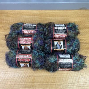 6 Skeins Bernat Eyelash Nouveau Yarn Glam #35006 50g 77 yds Ea Purple Blue Green - Picture 1 of 7