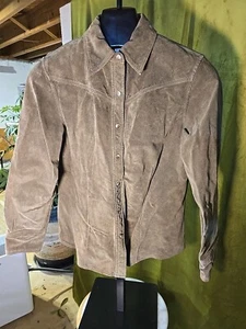 Eddie Bauer Seattle Suede Womens Sz M Jacket Pearl Snap Green - Picture 1 of 9